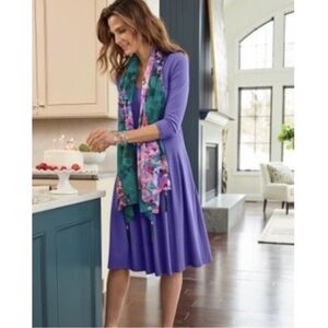 Soft Surroundings Bird Song Pleated 3/4 sleeve dress in Purple Iris size: XL